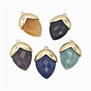 Mix Gemstone Oval Pendant Copper Gold Plated, approx 18-24mm [GM25987]