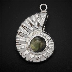 Copper Spiral Shell Pendant Pave Labradorite Hollow Shiny Silver, approx 26-33mm [GM25991]