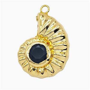 Copper Spiral Shell Pendant Pave Obsidian Hollow Gold Plated, approx 26-33mm [GM25993]