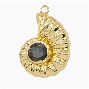 Copper Spiral Shell Pendant Pave Labradorite Hollow Gold Plated, approx 26-33mm [GM25994]