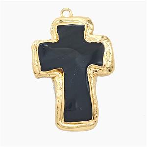 Black Obsidian Cross Pendant Gold Plated, approx 26-35mm [GM25999]