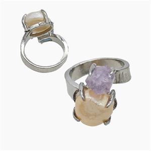 Copper Rings With Pearl Amethyst Platinum Plated, approx 8mm, 12mm, 18mm dia [GM26008]