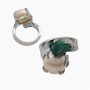 Copper Rings With Pearl Malachite Platinum Plated, approx 8mm, 12mm, 18mm dia [GM26009]