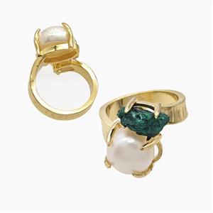 Copper Rings With Pearl Malachite Gold Plated, approx 8mm, 12mm, 18mm dia [GM26011]