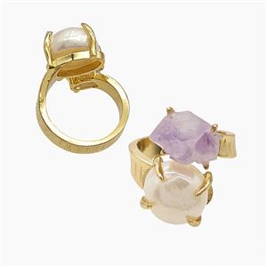 Copper Rings With Pearl Amethyst Gold Plated, approx 8mm, 12mm, 18mm dia [GM26013]