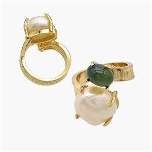 Copper Rings With Pearl Green Agate Gold Plated, approx 8mm, 12mm, 18mm dia [GM26014]