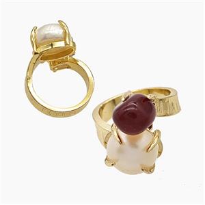 Copper Rings With Pearl Red Agate Gold Plated, approx 8mm, 12mm, 18mm dia [GM26017]