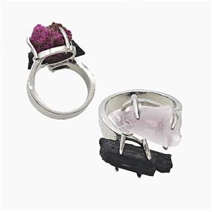 Copper Rings With Black Tourmaline Amethyst Platinum Plated, approx 8-15mm, 18mm dia [GM26019]