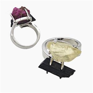 Copper Rings With Black Tourmaline Lemon Quartz Platinum Plated, approx 8-15mm, 18mm dia [GM26020]