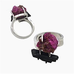 Copper Rings With Black Tourmaline Ruby Platinum Plated, approx 8-15mm, 18mm dia [GM26029]
