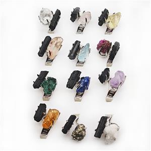 Copper Rings With Gemstone Mineral Platinum Plated Mixed, approx 8-15mm, 18mm dia [GM26030]