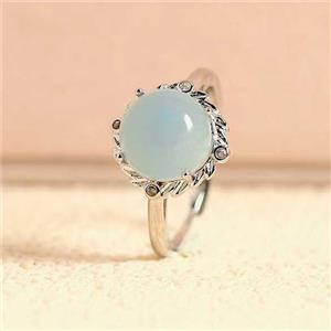 Blue Aquamarine Copper Rings Platinum Plated, approx 10mm, 18mm dia [GM26046]