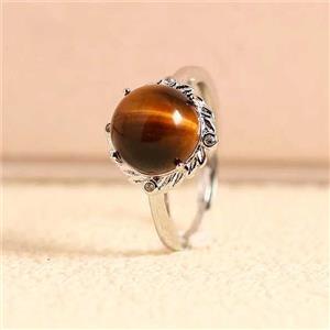 Tiger Eye Copper Rings Platinum Plated, approx 10mm, 18mm dia [GM26047]