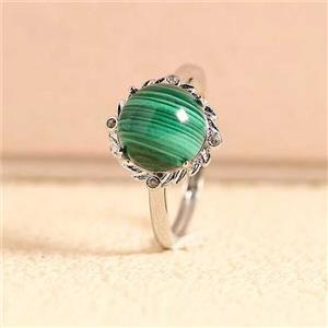 Green Malachite Copper Rings Platinum Plated, approx 10mm, 18mm dia [GM26048]