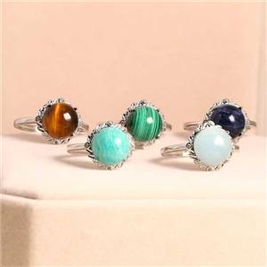 Gemstone Copper Rings Platinum Plated Mixed, approx 10mm, 18mm dia [GM26055]