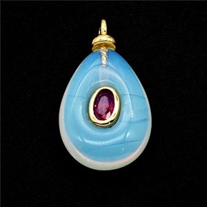 Opalite Teardrop Pendant Pave Zirconia, approx 13-18mm [GM26056]