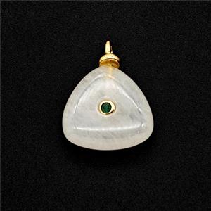 White Jade Triangle Pendant Pave Zirconia, approx 15mm [GM26057]