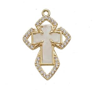 Copper Cross Pendant Pave Zirconia Clear Quartz Gold Plated, approx 18-25mm [GM26059]