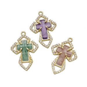 Copper Cross Pendant Pave Zirconia Gemstone Gold Plated Mixed, approx 18-25mm [GM26063]