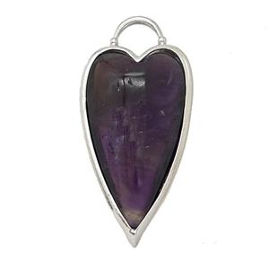 Natural Purple Amethyst Heart Pendant Platinum Plated, approx 18-35mm [GM26073]
