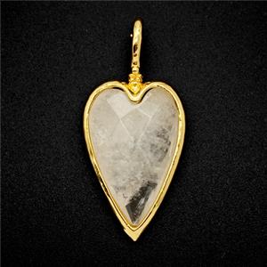 Natural Clear Quartz Heart Pendant Gold Plated, approx 15-30mm [GM26075]
