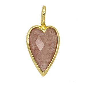 Natural Pink Strawberry Quartz Heart Pendant Gold Plated, approx 15-30mm [GM26077]