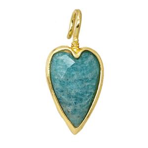 Natural Green Amazonite Heart Pendant Faceted Gold Plated, approx 15-30mm [GM26079]