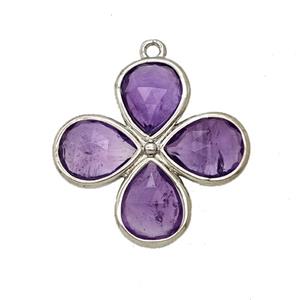 Natural Purple Amethyst Clover Pendant Platinum Plated, approx 25mm [GM26084]