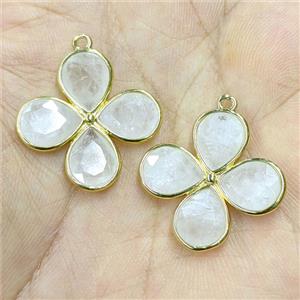 Natural Clear Quartz Clover Pendant Gold Plated, approx 25mm [GM26085]