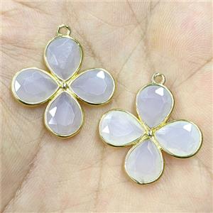 Lt.blue White Rose Quartz Clover Pendant Gold Plated, approx 25mm [GM26086]