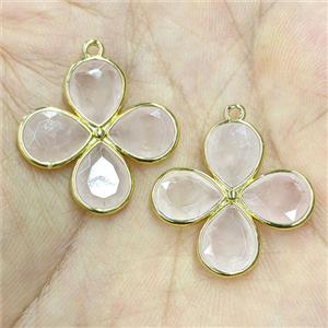 Rose Quartz Clover Pendant Gold Plated, approx 25mm [GM26087]