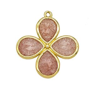 Natural Pink Strawberry Quartz Clover Pendant Gold Plated, approx 25mm [GM26088]