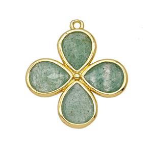 Natural Green Strawberry Quartz Clover Pendant Gold Plated, approx 25mm [GM26089]