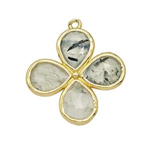 Natural Green Prehnite Clover Pendant Gold Plated, approx 25mm [GM26090]