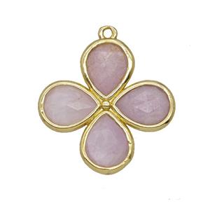 Natural Kunzite Clover Pendant Gold Plated, approx 25mm [GM26093]