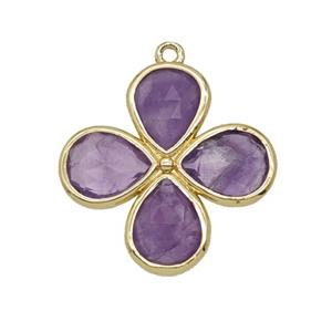 Natural Purple Amethyst Clover Pendant Gold Plated, approx 25mm [GM26094]