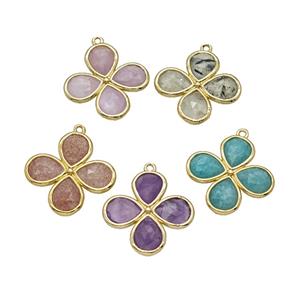 Gemstone Clover Pendant Gold Plated Mixed, approx 25mm [GM26095]