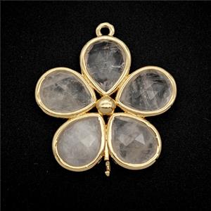Natural Clear Quartz Flower Connector Gold Plated, approx 25mm [GM26096]