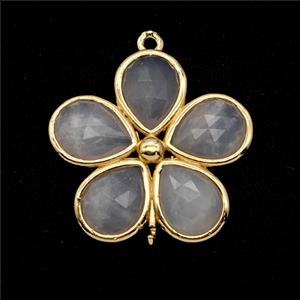 Lt.blue White Rose Quartz Flower Connector Gold Plated, approx 25mm [GM26097]