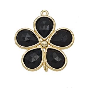 Natural Black Obsidian Flower Connector Gold Plated, approx 25mm [GM26098]