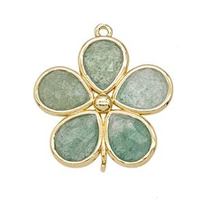 Natural Green Strawberry Quartz Flower Connector Gold Plated, approx 25mm [GM26100]