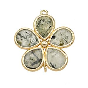 Natural Green Prehnite Flower Connector Gold Plated, approx 25mm [GM26101]