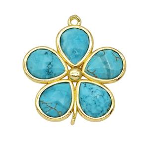Blue Dye Howlite Turquoise Flower Connector Gold Plated, approx 25mm [GM26102]