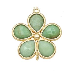 Green Chrysoprase Flower Connector Gold Plated, approx 25mm [GM26103]