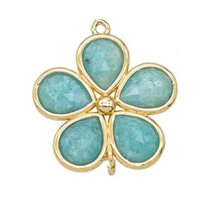 Natural Green Amazonite Flower Connector Gold Plated, approx 25mm [GM26104]