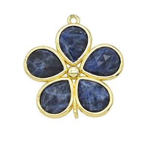 Natural Blue Sodalite Flower Connector Gold Plated, approx 25mm [GM26105]