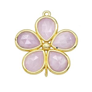 Natural Kunzite Flower Connector Gold Plated, approx 25mm [GM26106]