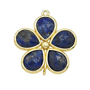 Natural Blue Lapis Lazuli Flower Connector Gold Plated, approx 25mm [GM26107]