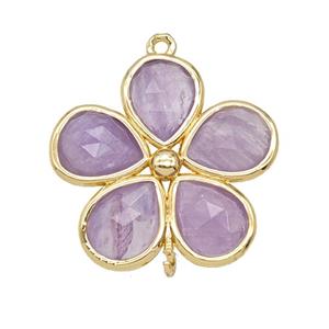 Natural Amethyst Flower Connector Gold Plated Lt.purple, approx 25mm [GM26108]