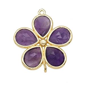 Natural Purple Amethyst Flower Connector Gold Plated, approx 25mm [GM26109]
